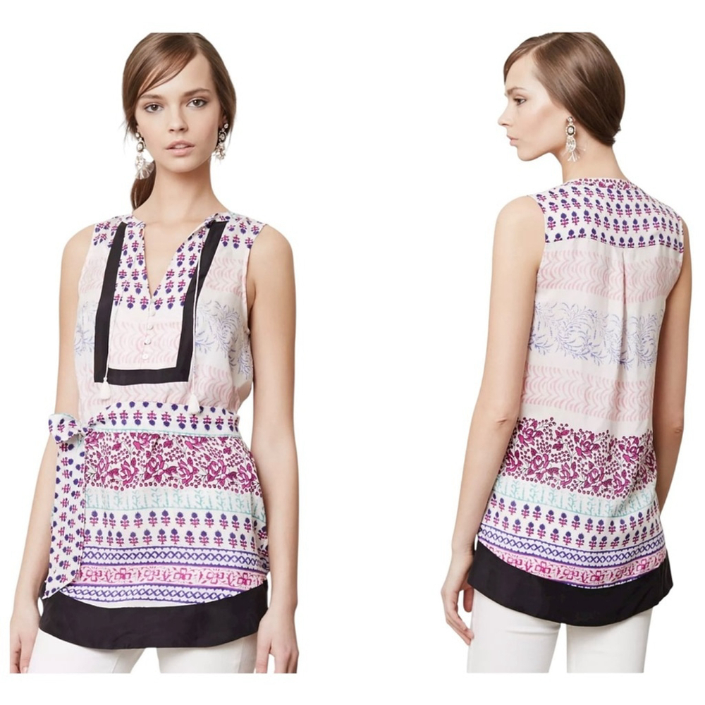 Maeve by Anthropologie Size 10 Istmo Silk Sleeveless Multicolor Tunic Top Boho